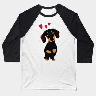 Cute Cartoon Dachshund with Three Red Hearts Baseball T-Shirt